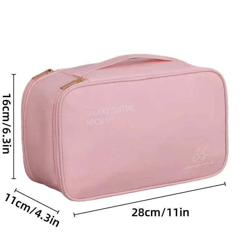 Double Lingerie Storage Bag Travel Organizer Clothes Storage Case for Underwear - Pink