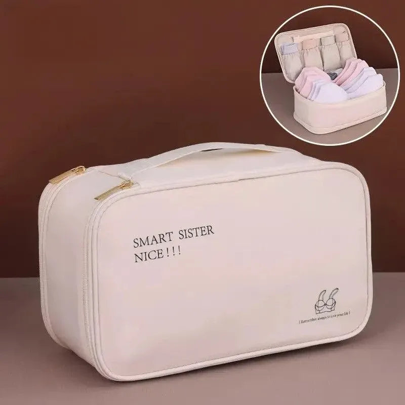 Double Lingerie Storage Bag Travel Organizer Clothes Storage Case for Underwear - Pink