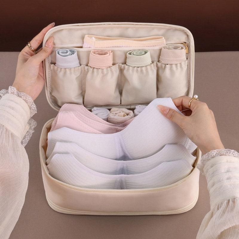 Double Lingerie Storage Bag Travel Organizer Clothes Storage Case for Underwear - Pink