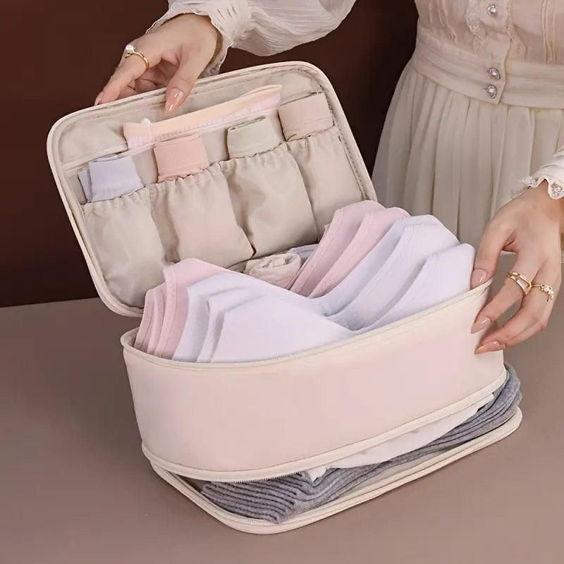 Double Lingerie Storage Bag Travel Organizer Clothes Storage Case for Underwear - Pink
