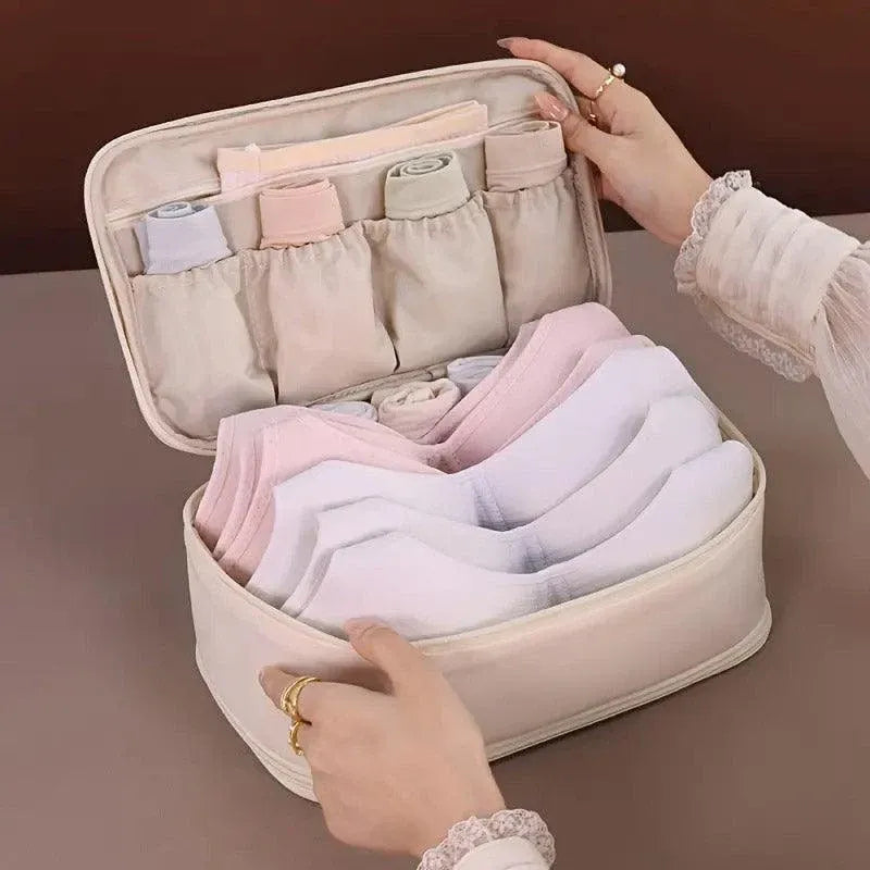 Double Lingerie Storage Bag Travel Organizer Clothes Storage Case for Underwear - Pink