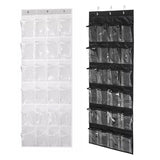 24 Pocket Shoe Organiser Bag Over Door Holder Hanging Shelf Storage Rack Hooks - White - Front View