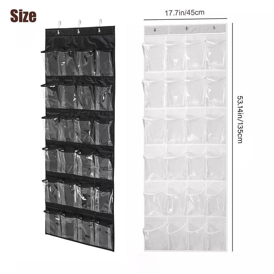 24 Pocket Shoe Organiser Bag Over Door Holder Hanging Shelf Storage Rack Hooks - White