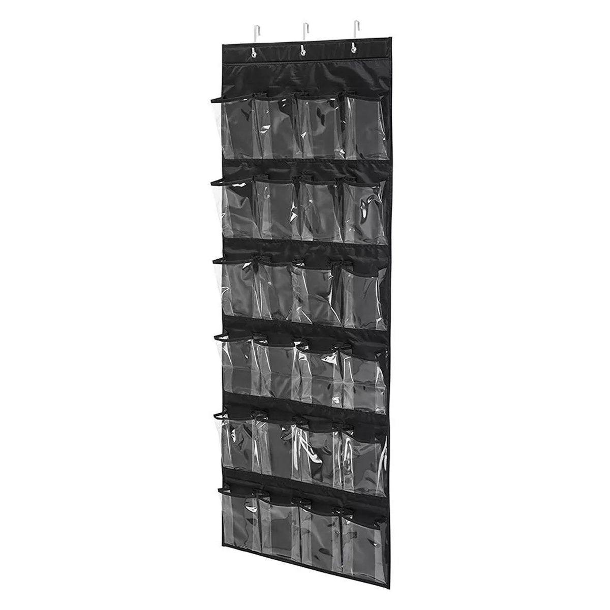 24 Pocket Shoe Organiser Bag Over Door Holder Hanging Shelf Storage Rack Hooks - White