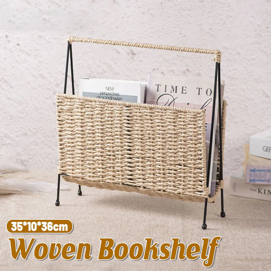 Natural Handwoven Magazine Rack Tabletop Bookshelf Newspaper Storage Basket