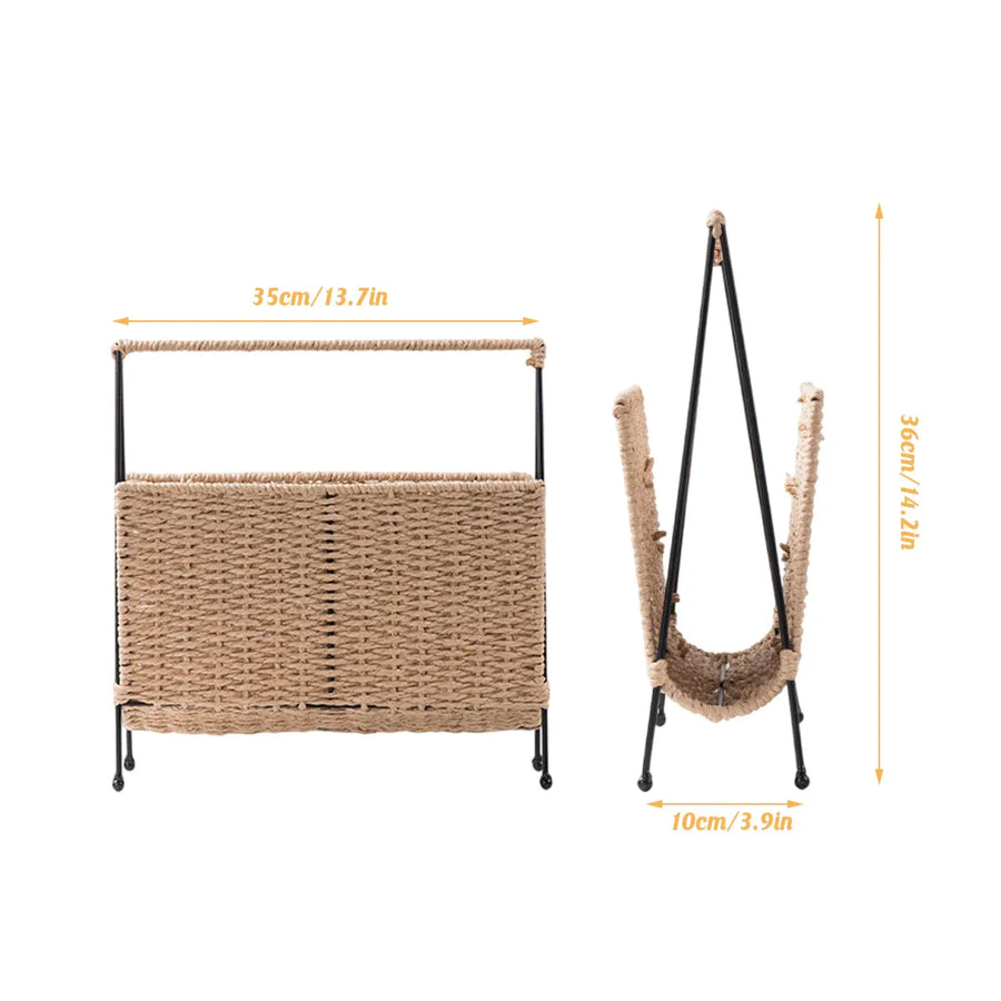 Natural Handwoven Magazine Rack Tabletop Bookshelf Newspaper Storage Basket