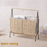 Natural Handwoven Magazine Rack Tabletop Bookshelf Newspaper Storage Basket - Rear View