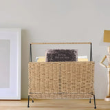 Natural Handwoven Magazine Rack Tabletop Bookshelf Newspaper Storage Basket - Low Angle