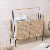 Natural Handwoven Magazine Rack Tabletop Bookshelf Newspaper Storage Basket - Top-Down View