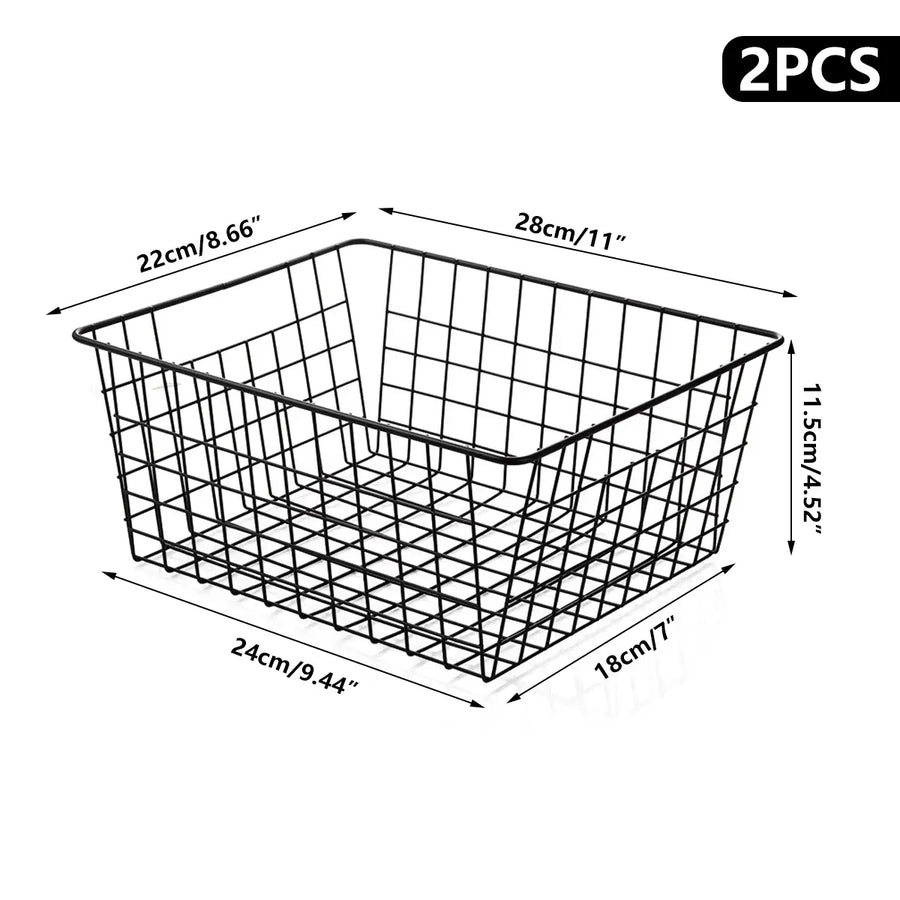 2pcs Wire Storage Basket Durable Metal Kitchen Cabinet Pantry Office Organiser