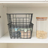 2pcs Wire Storage Basket Durable Metal Kitchen Cabinet Pantry Office Organiser - Low Angle