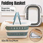 Large Folding Laundry Basket Plastic Dirty Clothes Hamper Blue Bathroom Storage - Blue