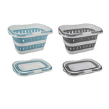 Large Folding Laundry Basket Plastic Dirty Clothes Hamper Blue Bathroom Storage - Blue - Front View