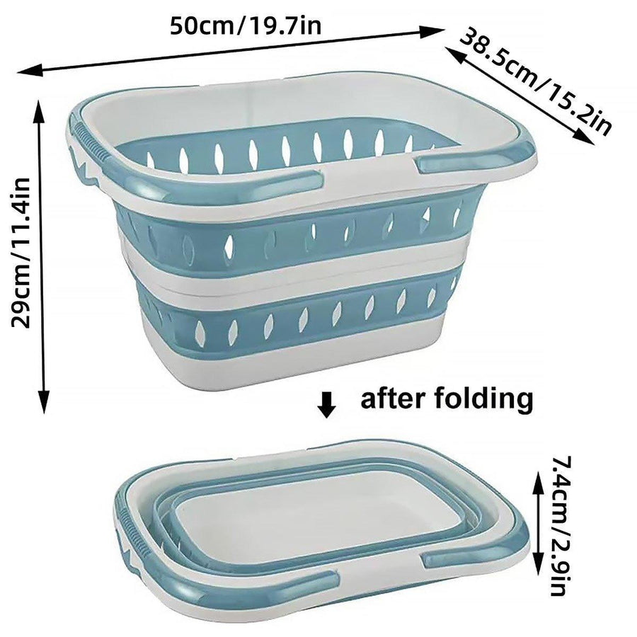 Large Folding Laundry Basket Plastic Dirty Clothes Hamper Blue Bathroom Storage - Blue