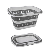 Large Folding Laundry Basket Plastic Dirty Clothes Hamper Blue Bathroom Storage - Grey - Rear View
