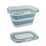 Large Folding Laundry Basket Plastic Dirty Clothes Hamper Blue Bathroom Storage - Grey - Close-Up Angle