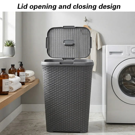 Laundry Basket Plastic Rattan Style Large Capacity Clothes Toy Storage Organizer, image 4