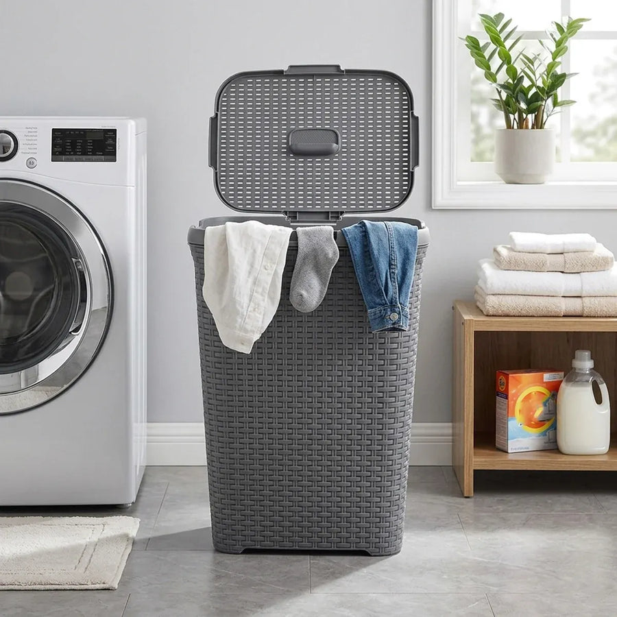 Laundry Basket Plastic Rattan Style Large Capacity Clothes Toy Storage Organizer