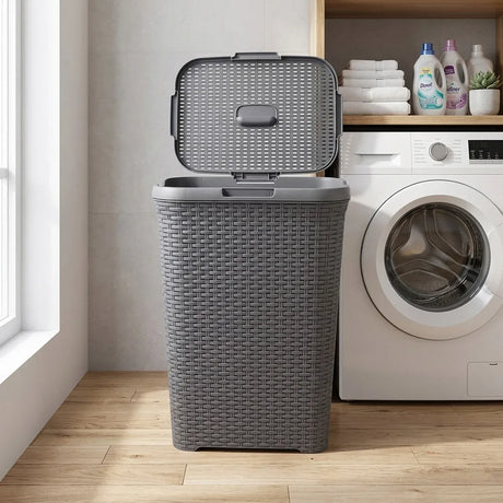 Laundry Basket Plastic Rattan Style Large Capacity Clothes Toy Storage Organizer, image 8