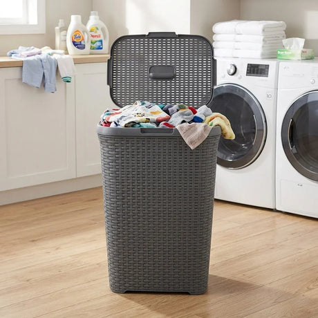 Laundry Basket Plastic Rattan Style Large Capacity Clothes Toy Storage Organizer, image 11