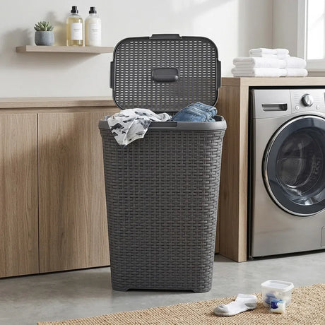Laundry Basket Plastic Rattan Style Large Capacity Clothes Toy Storage Organizer, image 12