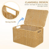 Storage Box Bedroom Organizer Faux Rattan Woven Basket with Lid Home - 45-Degree Angle