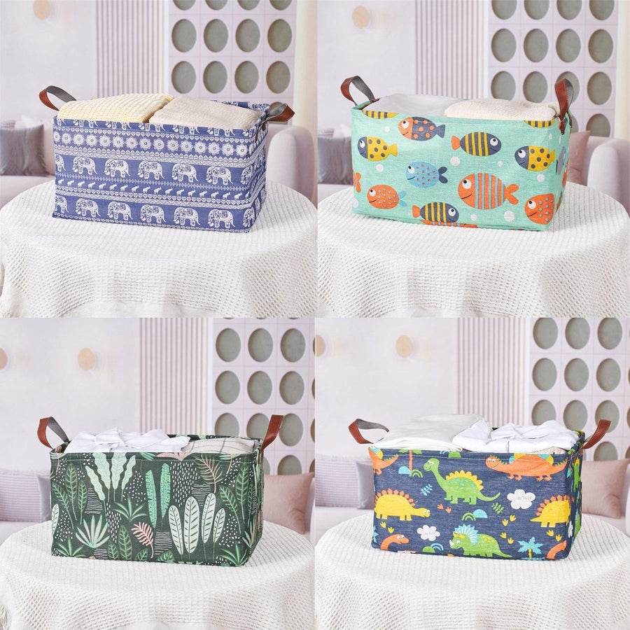 2pcs Foldable Cotton Linen Storage Baskets Home Organizer Box Office Supplies - Waterweed