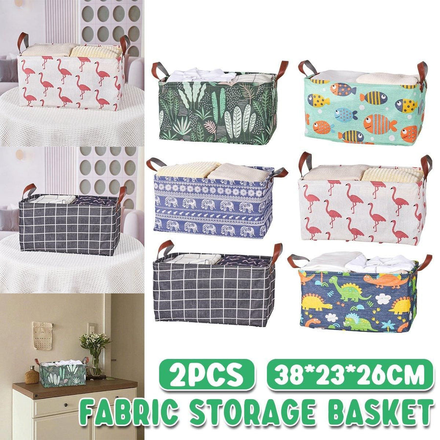 2pcs Foldable Cotton Linen Storage Baskets Home Organizer Box Office Supplies - Waterweed