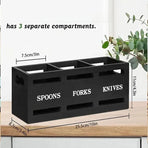 Black Three-Compartment Cutlery Organiser 25.5 x 8.7 x 11 cm - 1 Piece