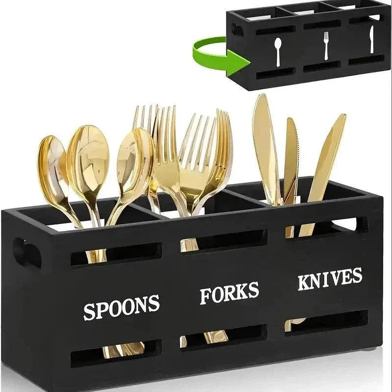Black Three-Compartment Cutlery Organiser 25.5 x 8.7 x 11 cm - 1 Piece