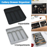 Expandable Cutlery Drawer Organizer Adjustable 6 Slot Kitchen Utensil Tray - Black - Front View