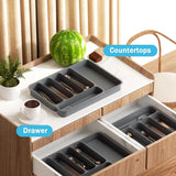 Expandable Cutlery Drawer Organizer Adjustable 6 Slot Kitchen Utensil Tray - Black - 45-Degree Angle