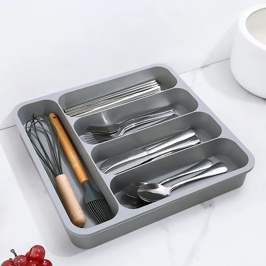 Expandable Cutlery Drawer Organizer Adjustable 6 Slot Kitchen Utensil Tray - Black