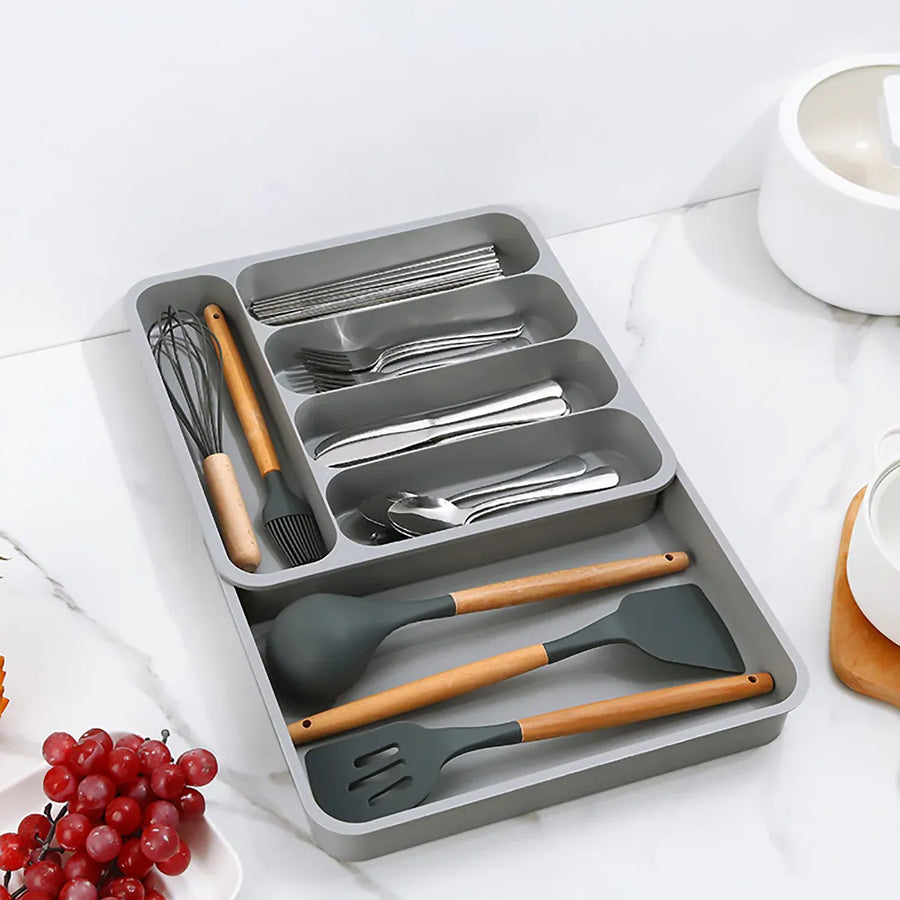 Expandable Cutlery Drawer Organizer Adjustable 6 Slot Kitchen Utensil Tray - Black