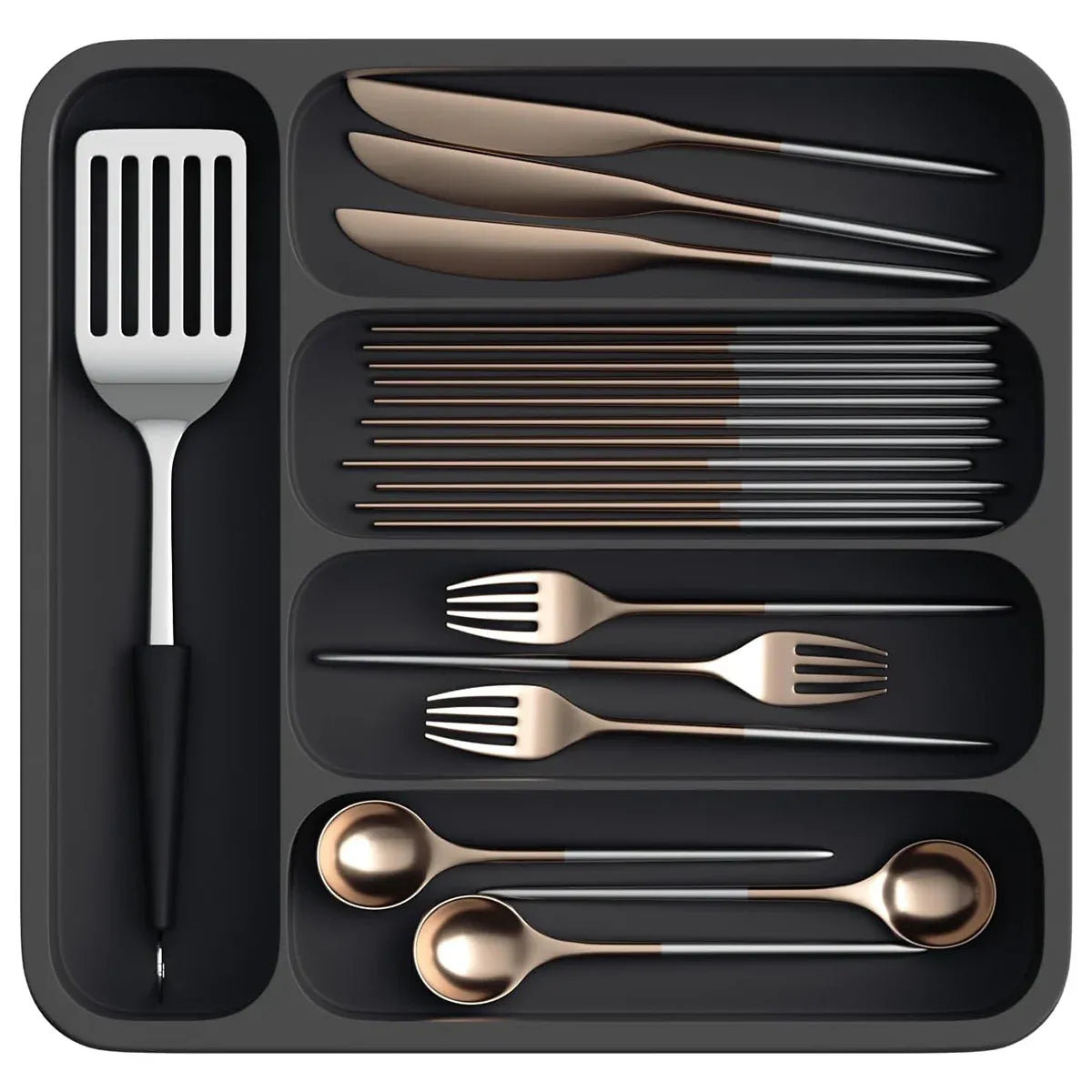 Expandable Cutlery Drawer Organizer Adjustable 6 Slot Kitchen Utensil Tray - Black