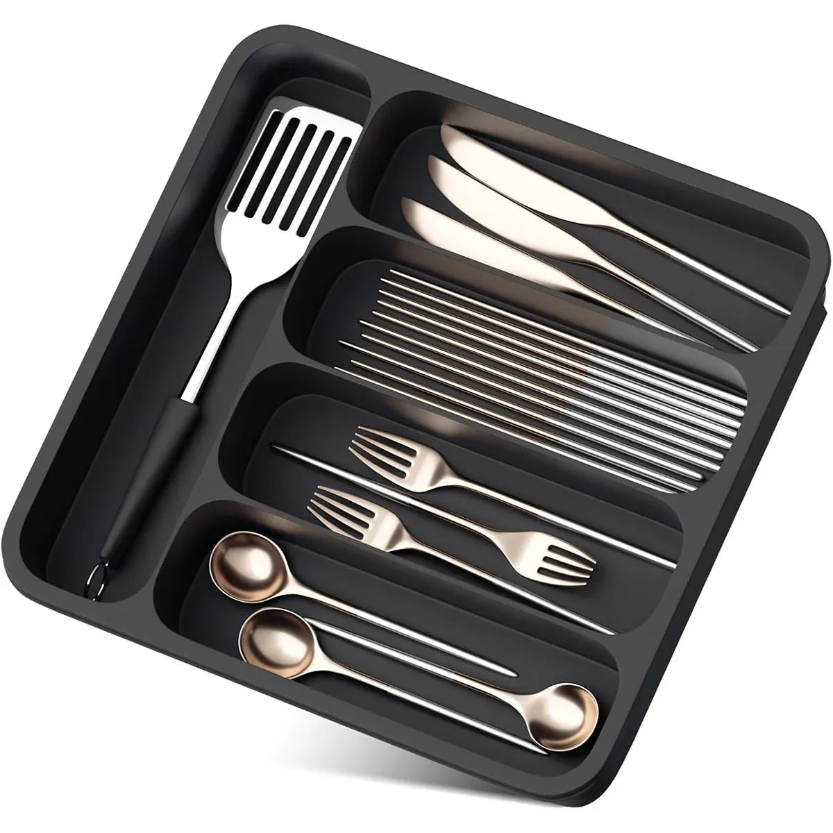 Expandable Cutlery Drawer Organizer Adjustable 6 Slot Kitchen Utensil Tray - Black
