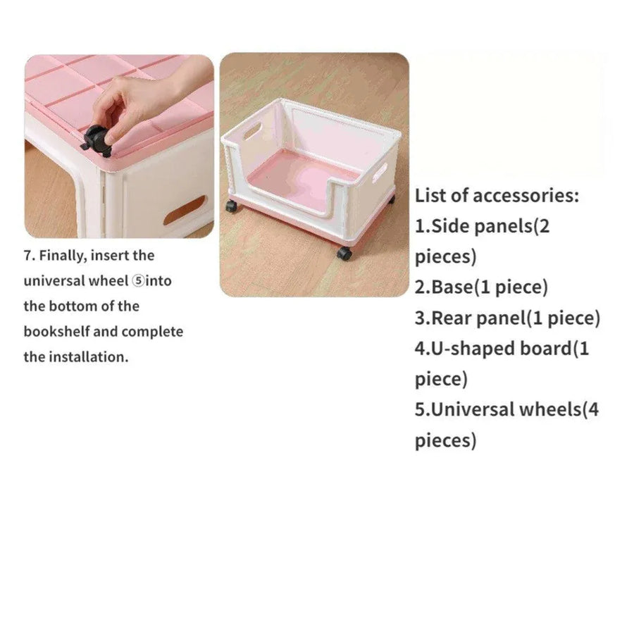 Under Desk Book Storage Box with Wheels Movable Classroom Student Organiser Rack - Blue