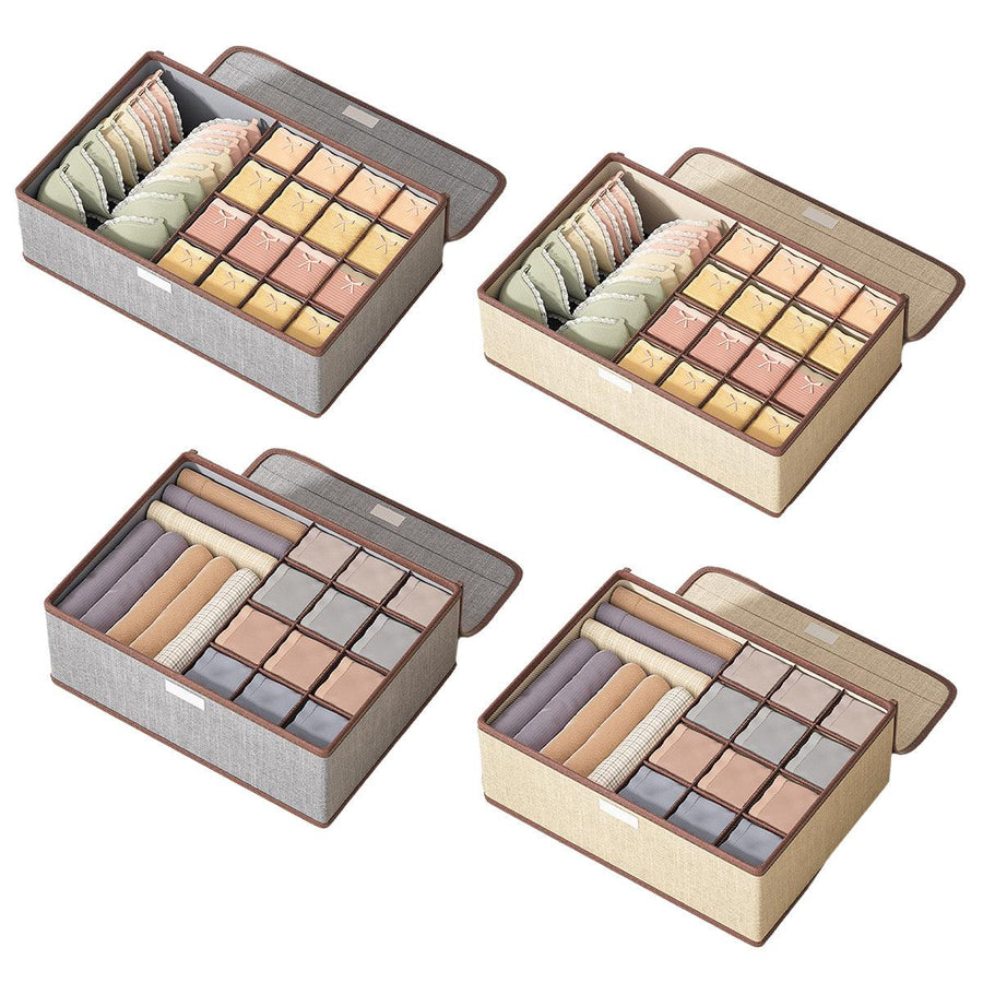 2pcs Drawer Organizer Divider Foldable Storage Box for Bra Sock Underwear Closet - Beige