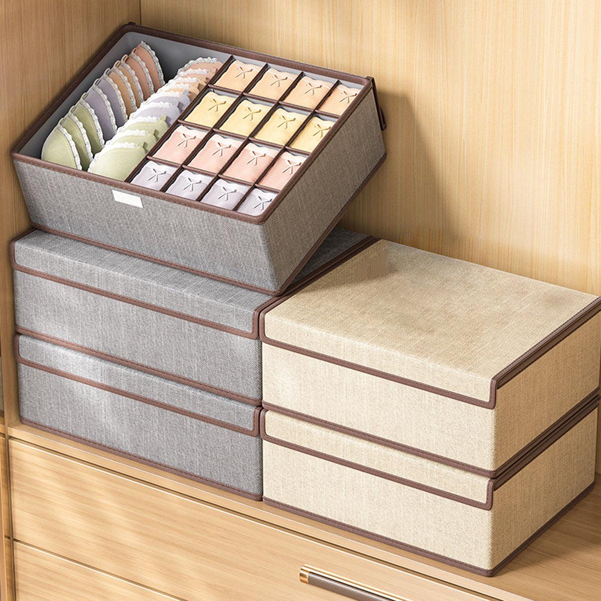 2pcs Drawer Organizer Divider Foldable Storage Box for Bra Sock Underwear Closet - Beige