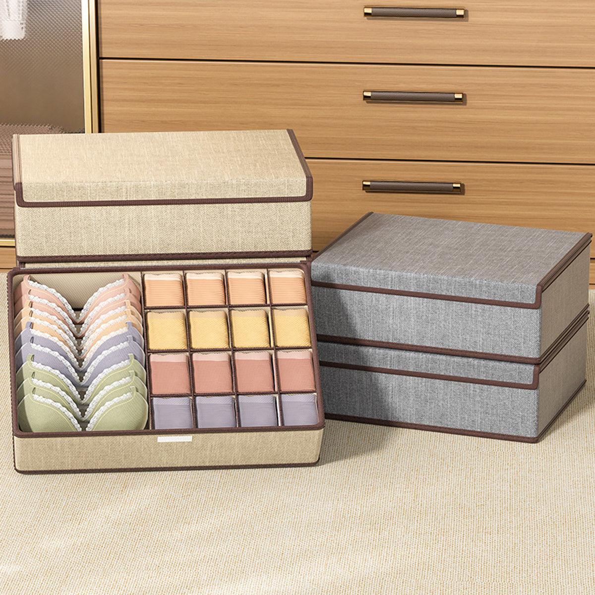 2pcs Drawer Organizer Divider Foldable Storage Box for Bra Sock Underwear Closet - Beige