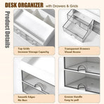 1-Piece Clear Desktop Drawer Organiser with 10 Labelling Cards