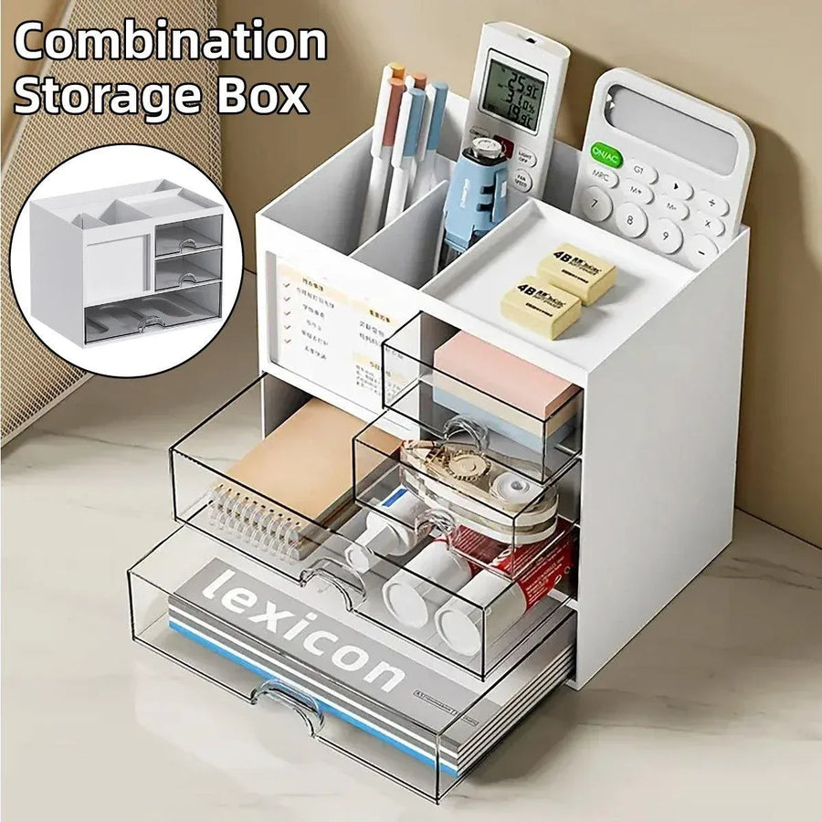 1-Piece Clear Desktop Drawer Organiser with 10 Labelling Cards