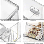 Clear Plastic Makeup Organizer Cotton Swab Storage Holder Compartment Vanity Box