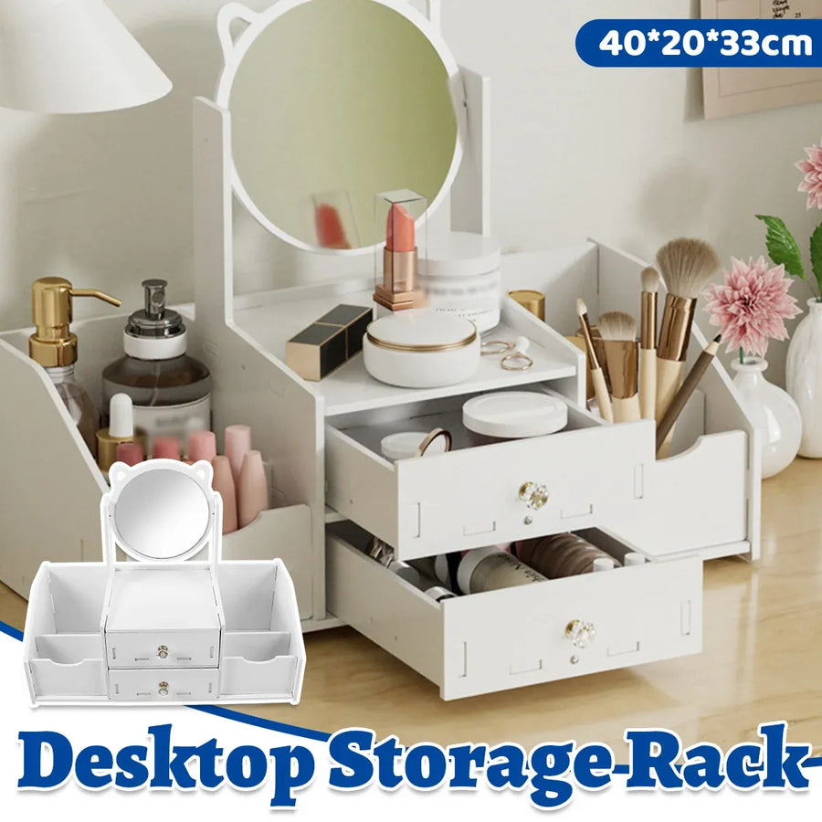 Vanity Mirror Jewellery Organiser Case Portable Cosmetic Makeup Storage Box