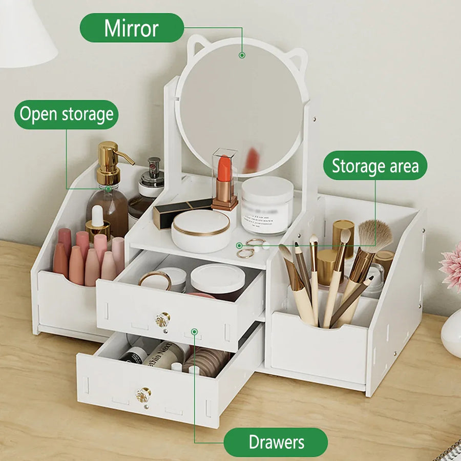 Vanity Mirror Jewellery Organiser Case Portable Cosmetic Makeup Storage Box