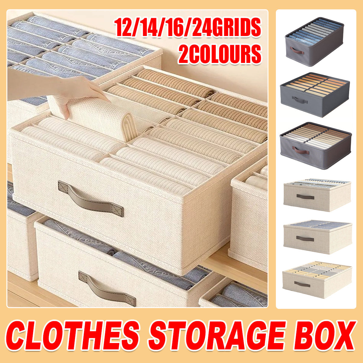 Closet Organizers Storage Bins Portable Washable Organizer for Clothing Socks - Beige-24 Grids