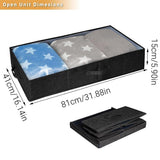 2PCS Black Foldable Storage Box Underbed with Lid Fabric Wardrobe Organizers - Side View