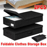 2PCS Black Foldable Storage Box Underbed with Lid Fabric Wardrobe Organizers