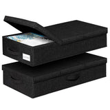 2PCS Black Foldable Storage Box Underbed with Lid Fabric Wardrobe Organizers - Front View