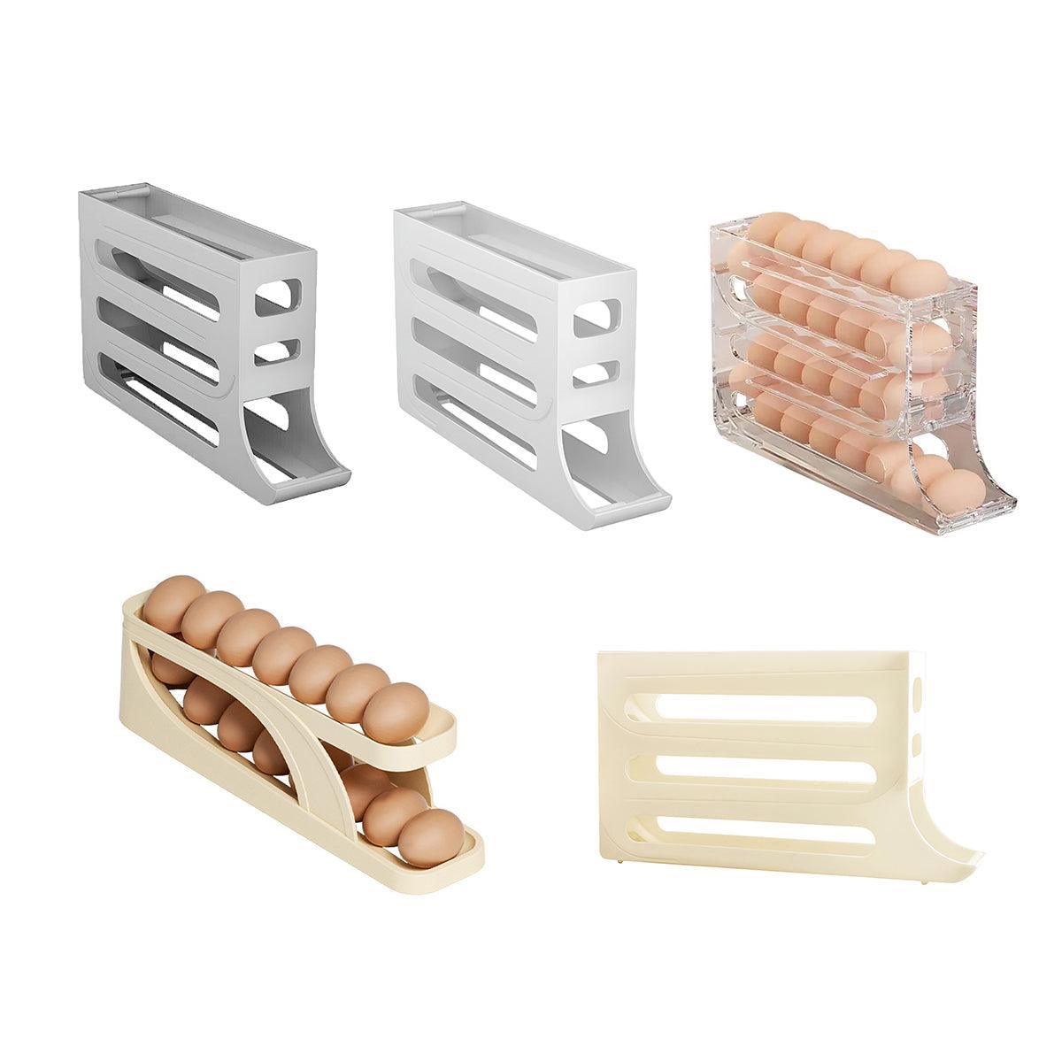 Automatic Scrolling Egg Holder 2/4-Tier Storage Box Container for Refrigerator - Beige(2-Tier)